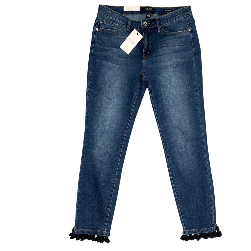 Judy Blue Skinny Women 11/30 Blue Fit Jeans Tassel Fringe JB8412 USA Boho Denim